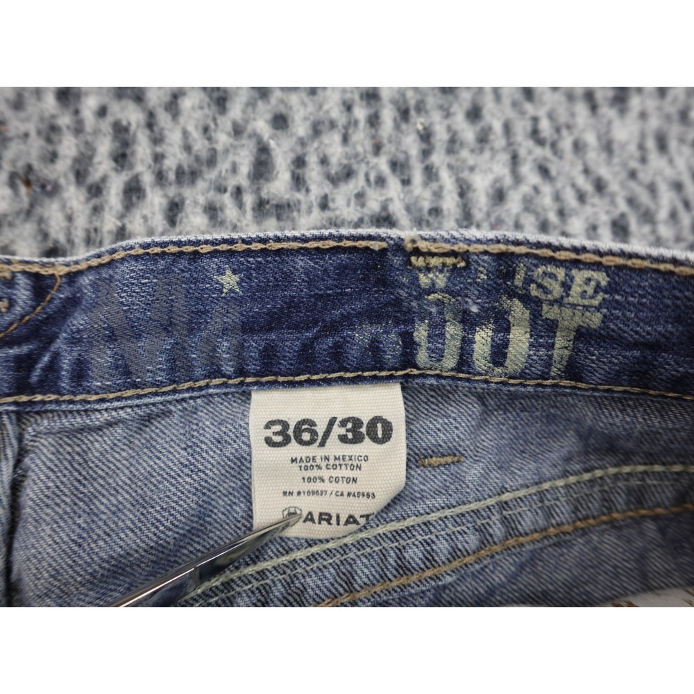 Ariat Bootcut Jeans Mens 36x30 Blue Good Heavy Stitching Western Denim - Picture 9 of 14
